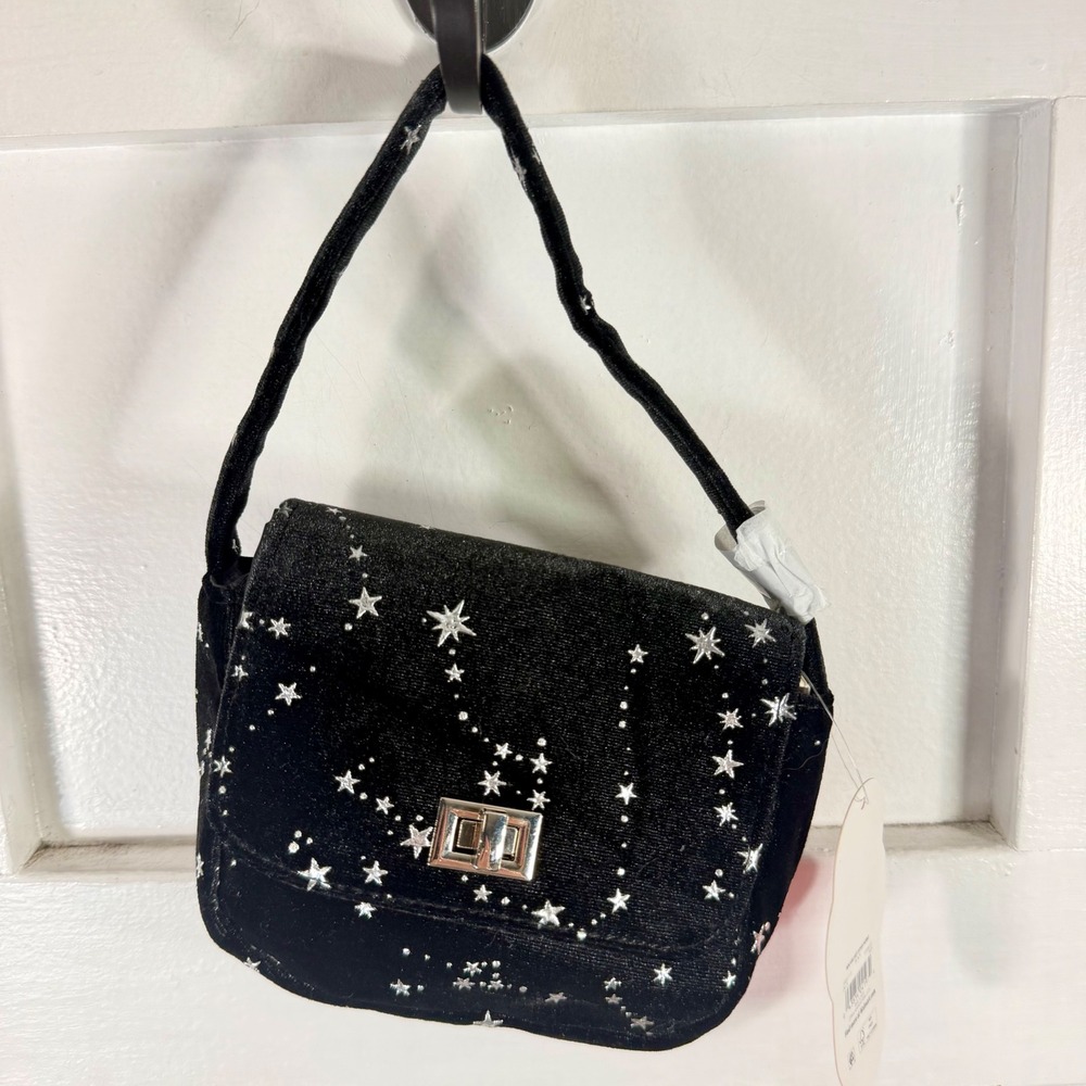 Wonder Nation Black Velvet Celestial Star Constellation Shoulder Bag Silver NWT